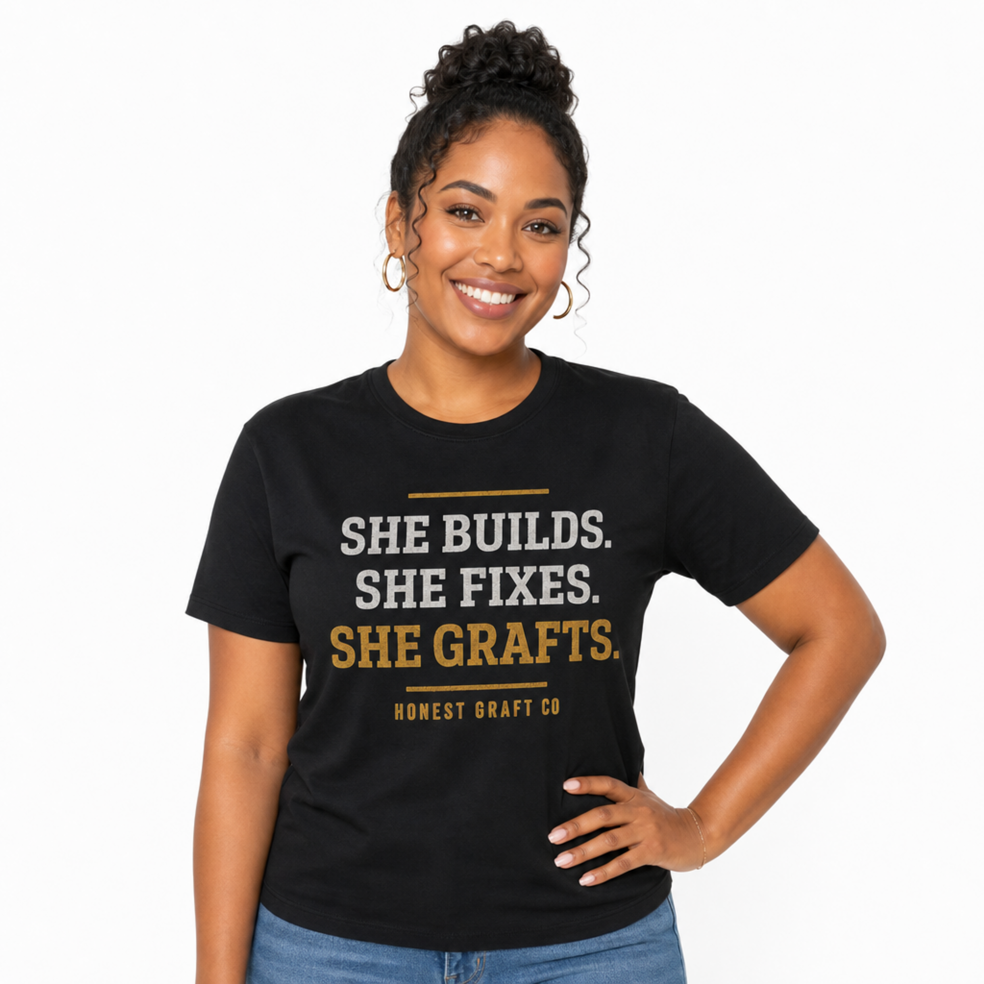 She Builds, She Fixes, She Grafts T-Shirt — Women in the Trades