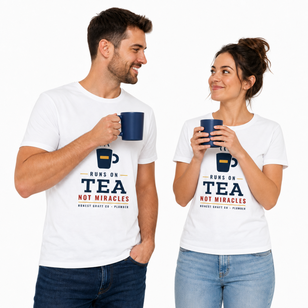 Runs on Tea, Not Miracles T-Shirt — Funny Plumber Gift